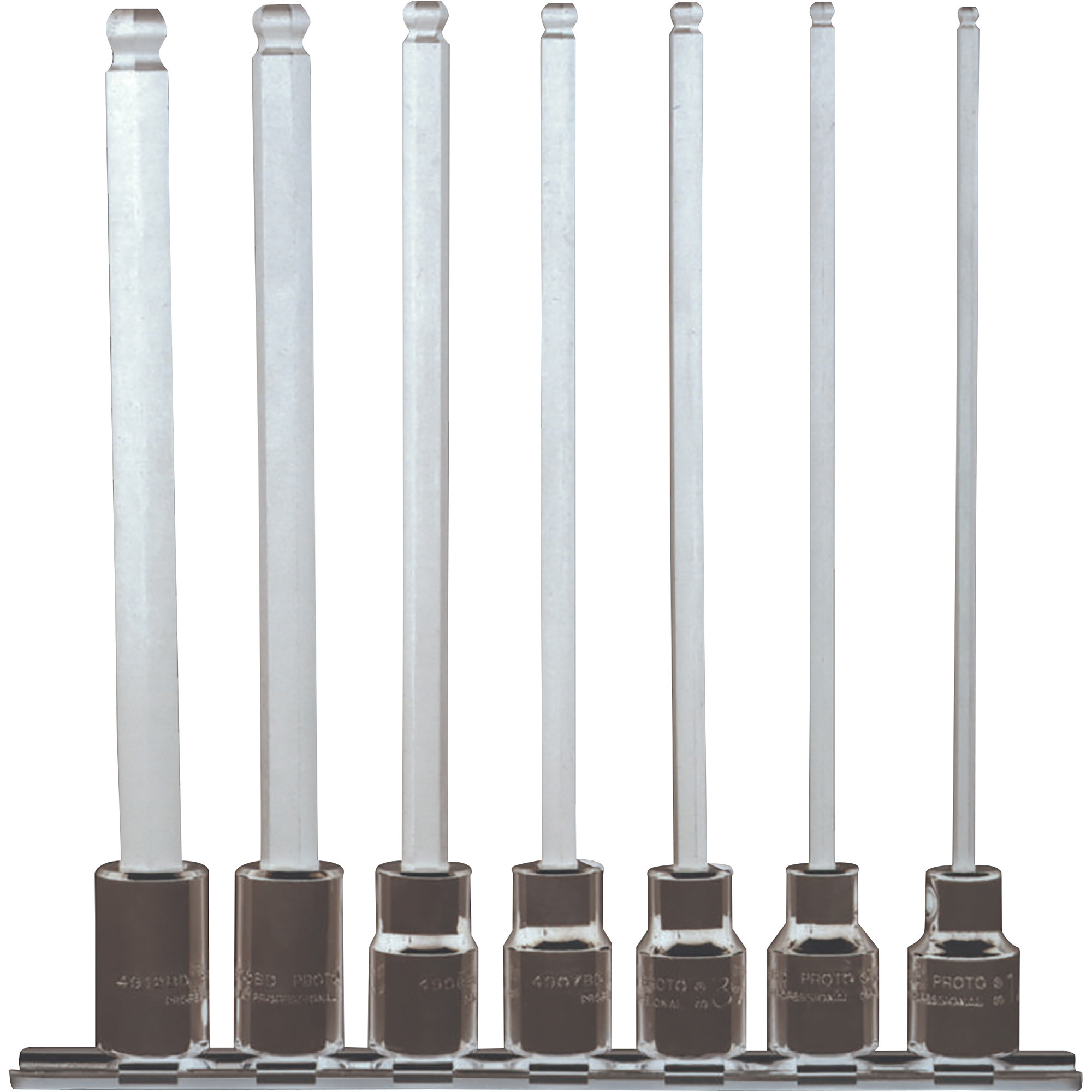 Proto Hex Bits with Socket Clips and Bar, 7-Pc, Set, Model# J4900BD
